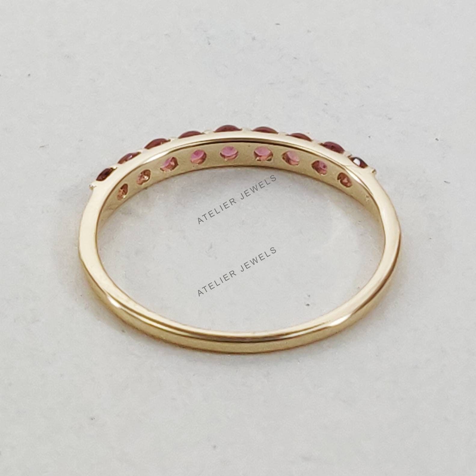 0.36 Ct Natural Pink Tourmaline Band Ring 14K Yellow Gold Minimalist Statement