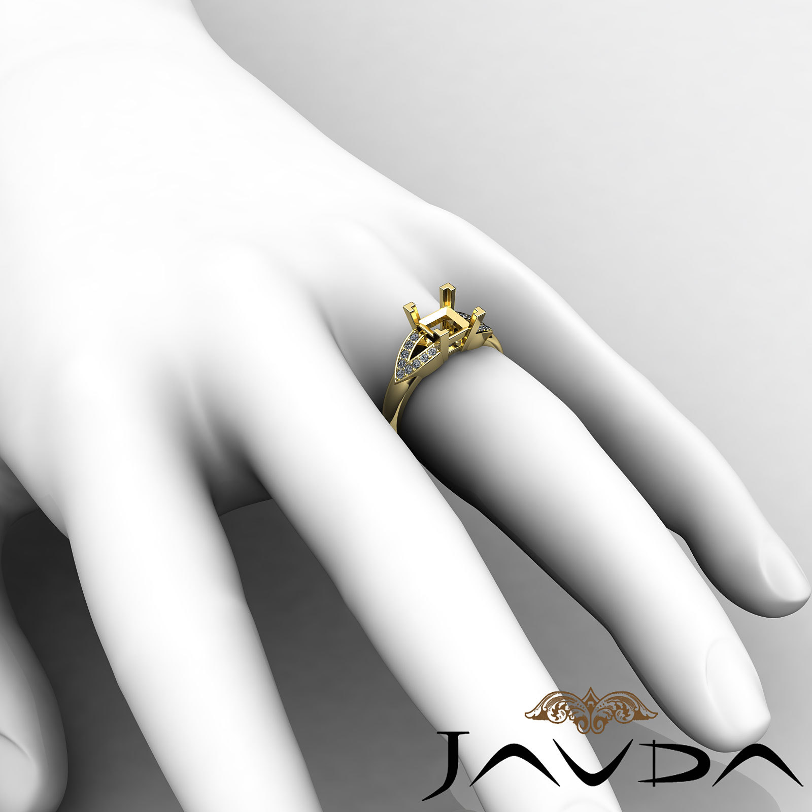 Classic Princess Semi Mount Diamond Wedding Promise Ring 18k Yellow Gold 0.25Ctw