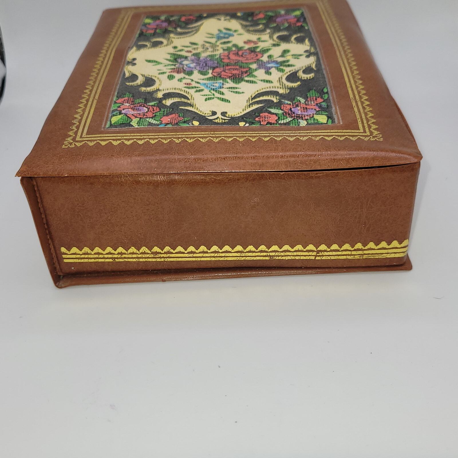 Faux leather Jewelry box ~ framed fabric insert ~ felted interior ~ mirror