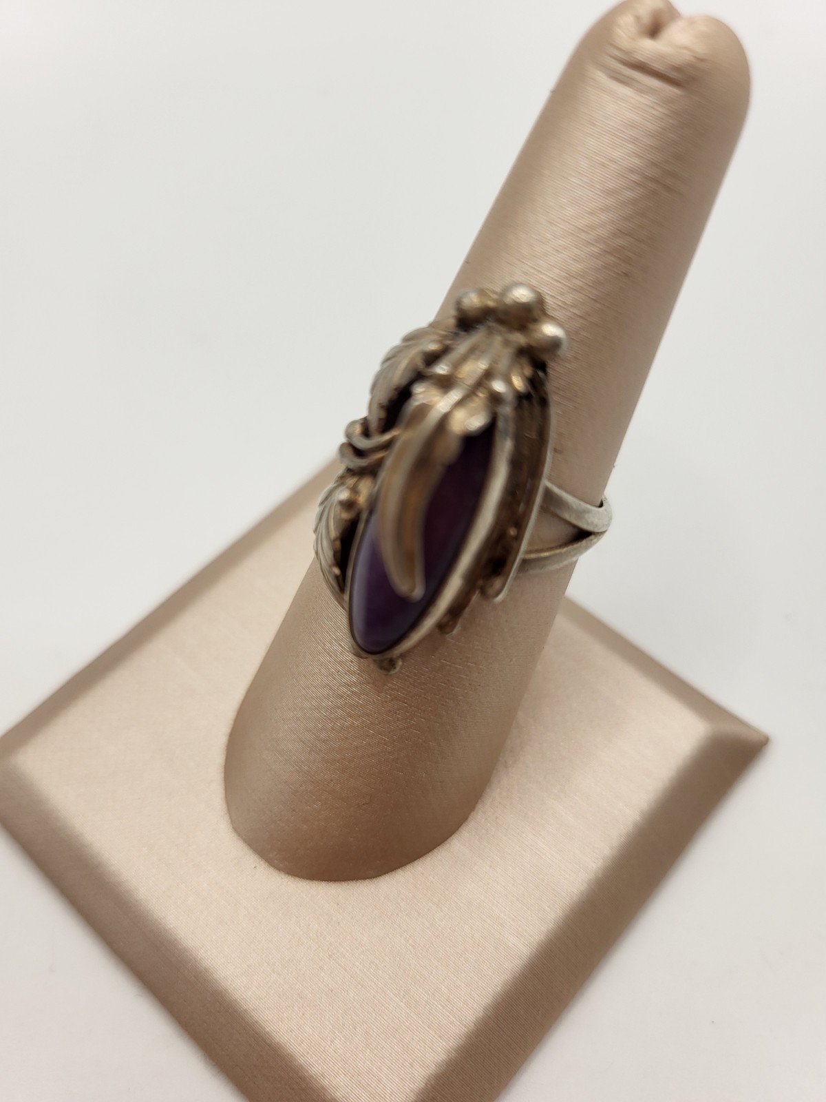 GEORGE NAKAI Navajo Sterling Silver Sugilite Ring Native American Leaf Sz 6 3/4