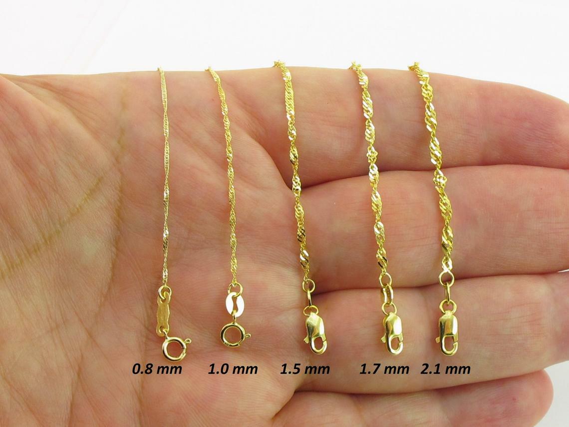 Singapore Chain 14k Yellow Gold 0.8 mm 1.0 mm 1.5 mm 1.7 mm 2.1 mm Available In