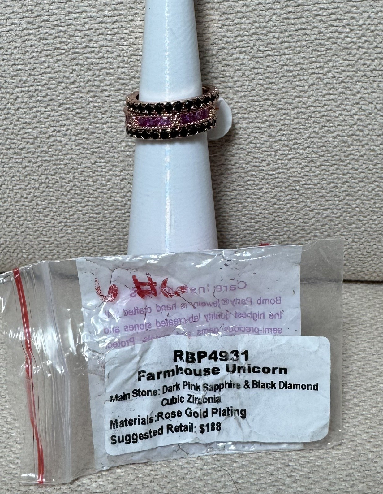 BP Farmhouse Unicorn Sz 6 Ring Pink Sapphire black diamond Black CZ RBP4931 Gold