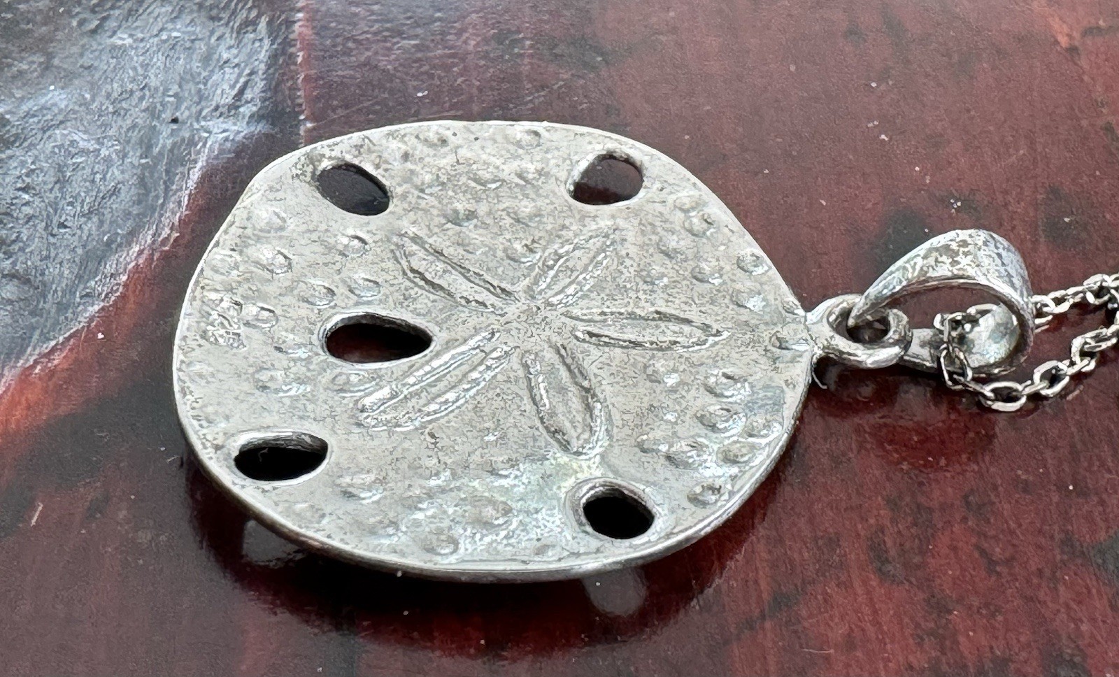 Vtg Sand Dollar Shell Necklace & Pendant Sterling Silver 16” Chain