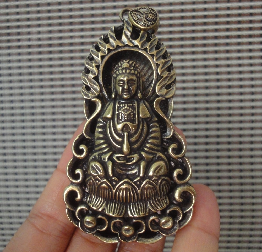 Vintage Style Pure Brass GuanYin Buddha Statue Pendant Bags Charms