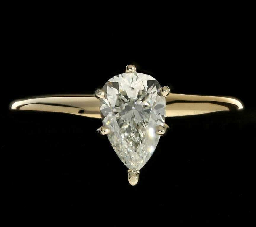 New Natural Pear Diamond Solitaire Engagement Ring 1.06CT 14K YG Size 6