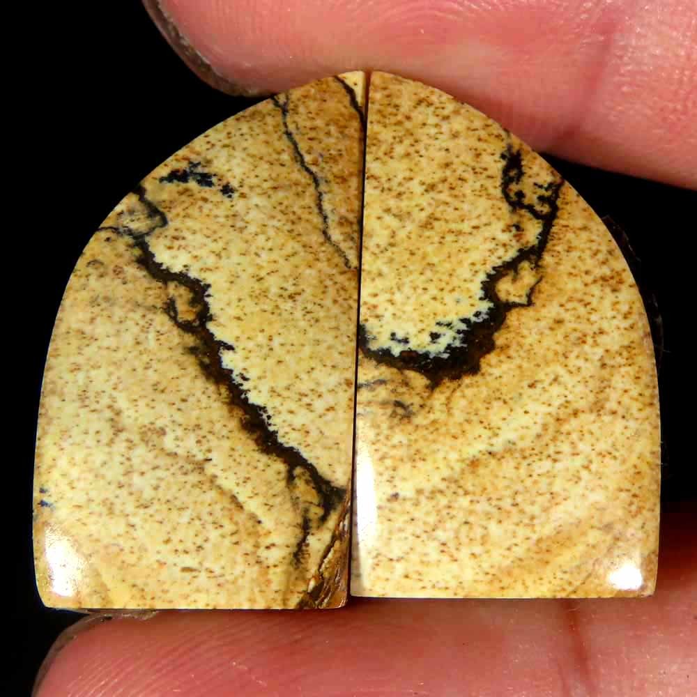 25.30Cts.100% Natural Designer Picture Jasper Fancy 12x22x4mm cab Pair Gemstone