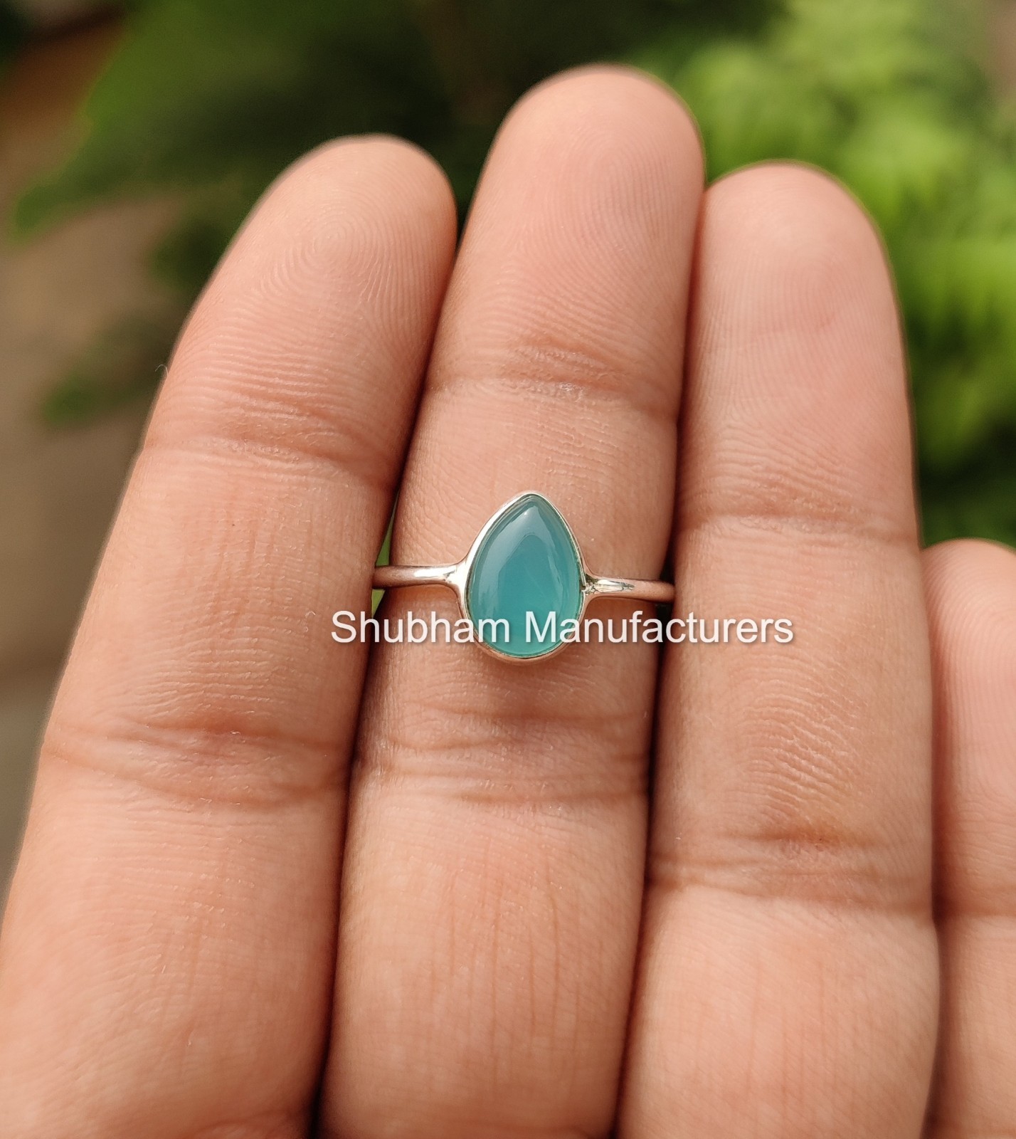 Aqua Chalcedony 925 Silver Ring Pear Shape Party Wear Fancy Women All Size Ring