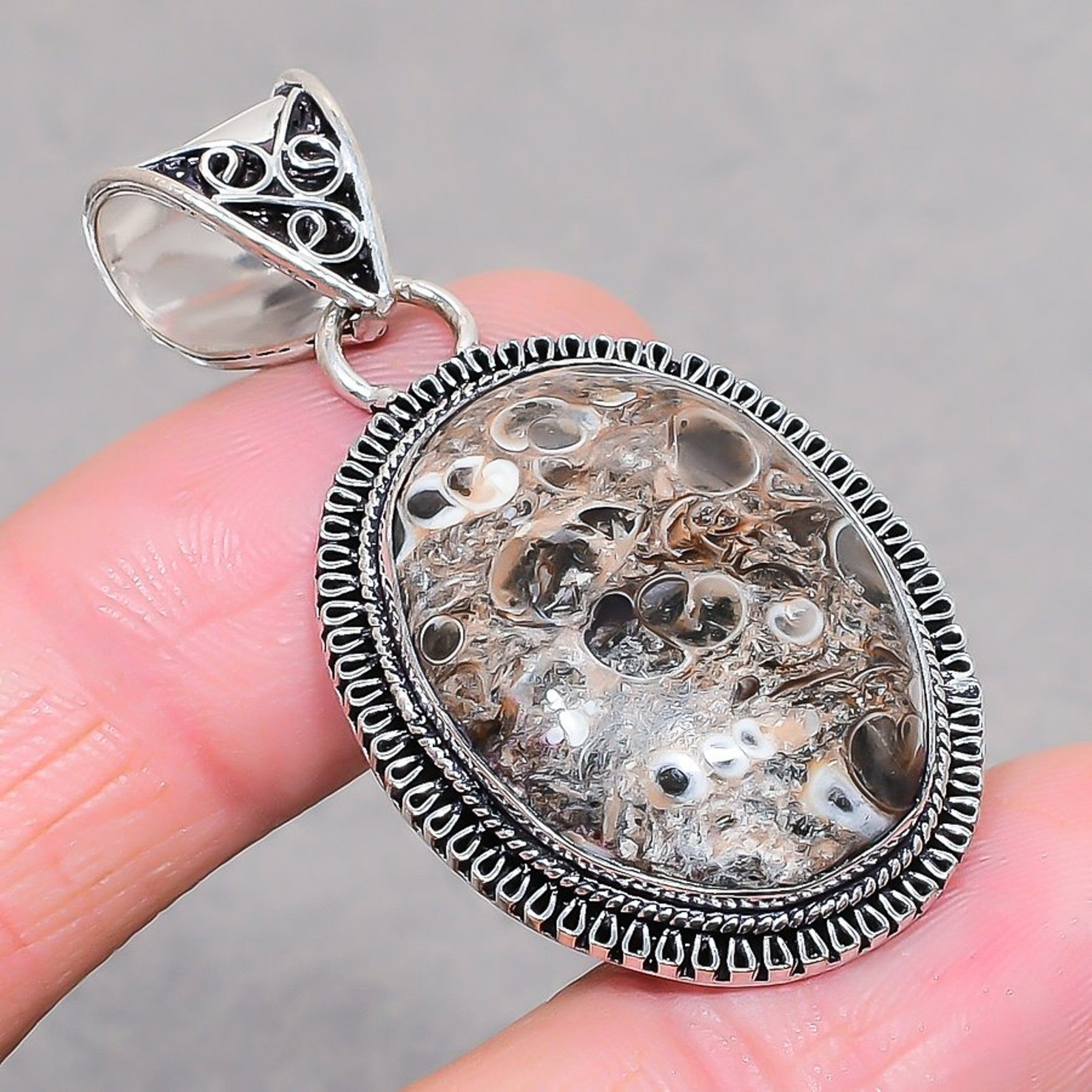 Turritella Oval Shape Gemstone Pendant Handmade Vintage Jewelry 2.2″ VP 3372