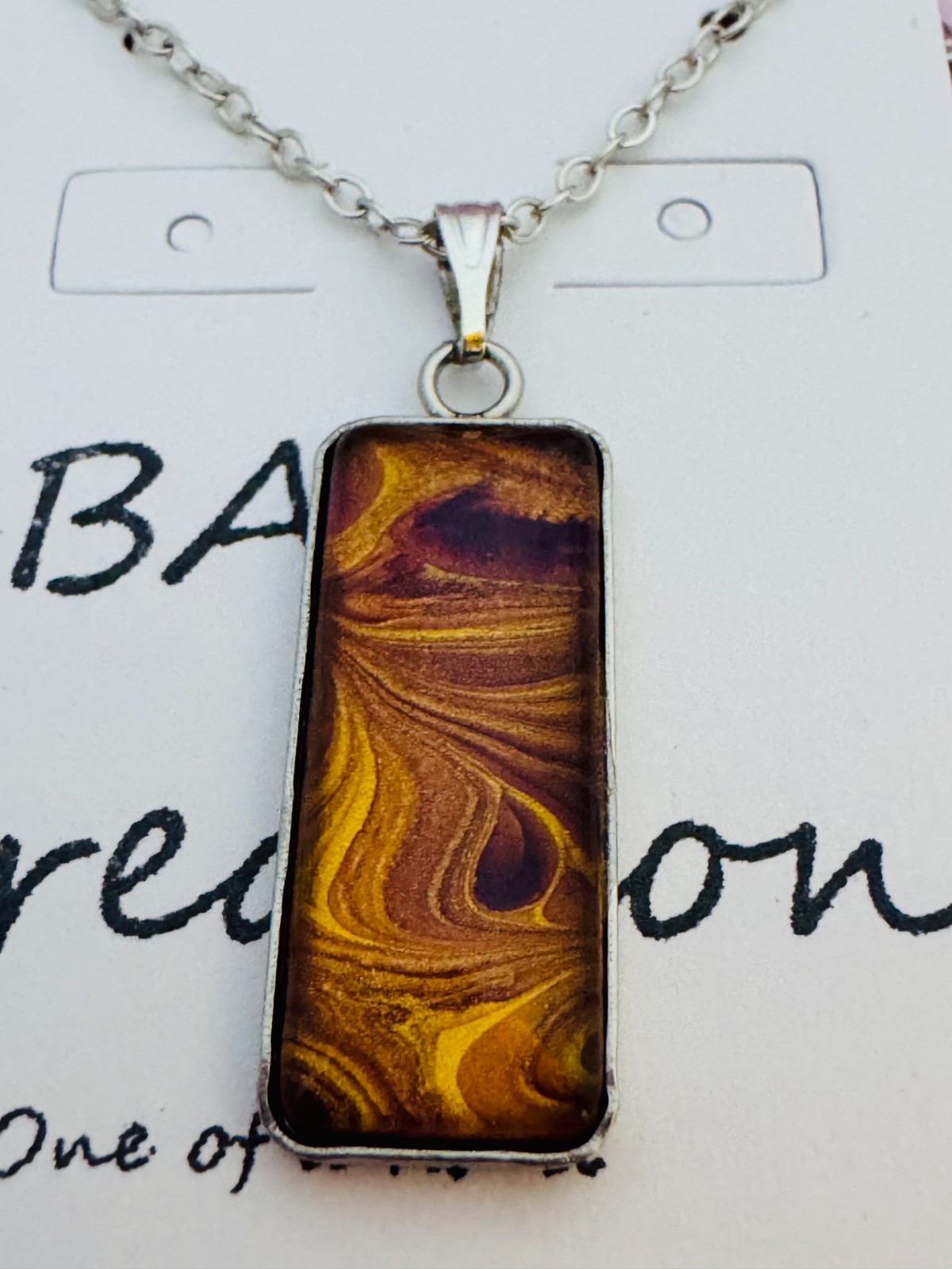 Rectangle Cabochon Pendant One of a kind Hand-Painted by a local Ozark Artist-Me