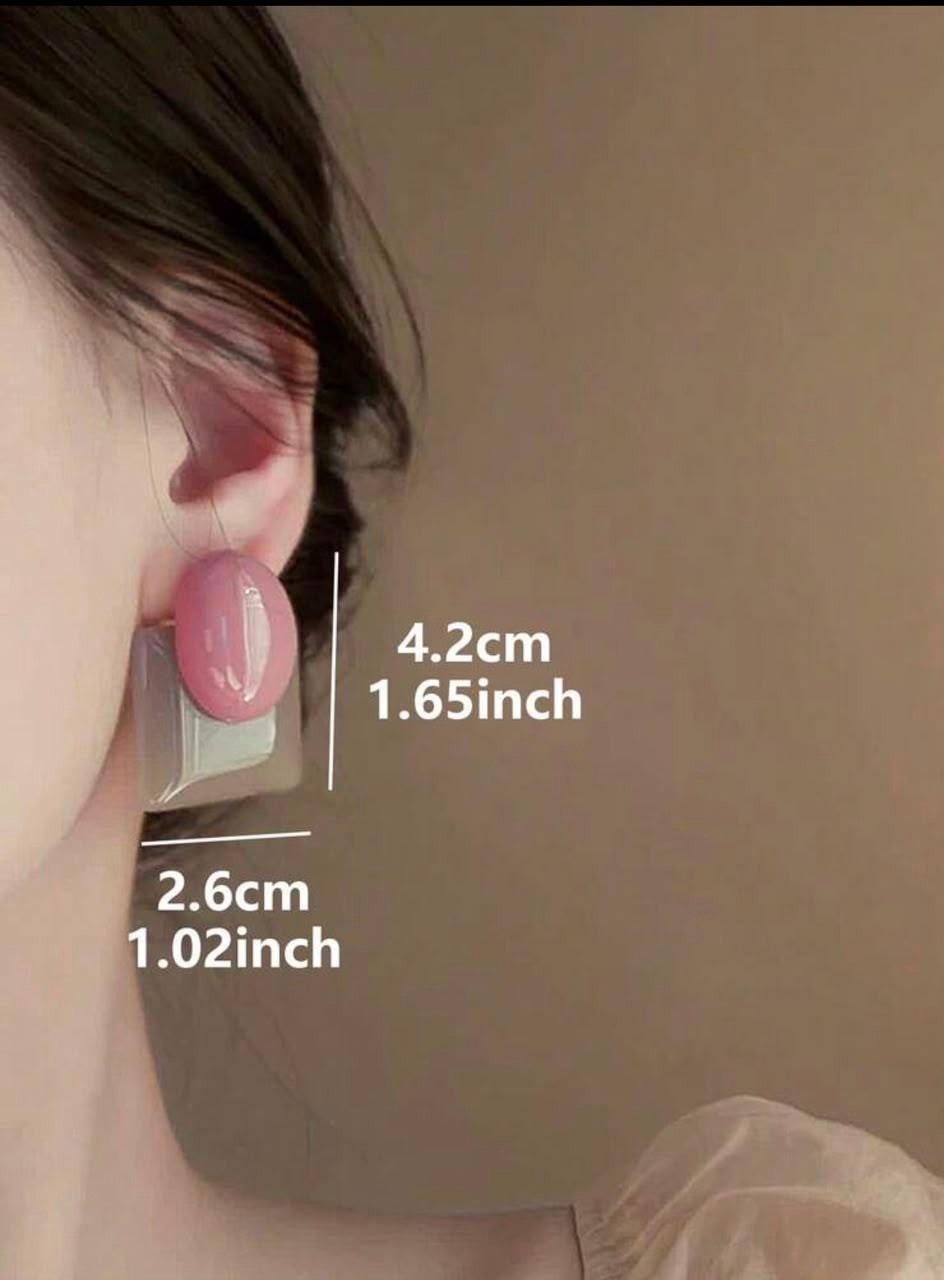 Geometric Resin Stud Earrings Pink Olive Green Statement Jewelry