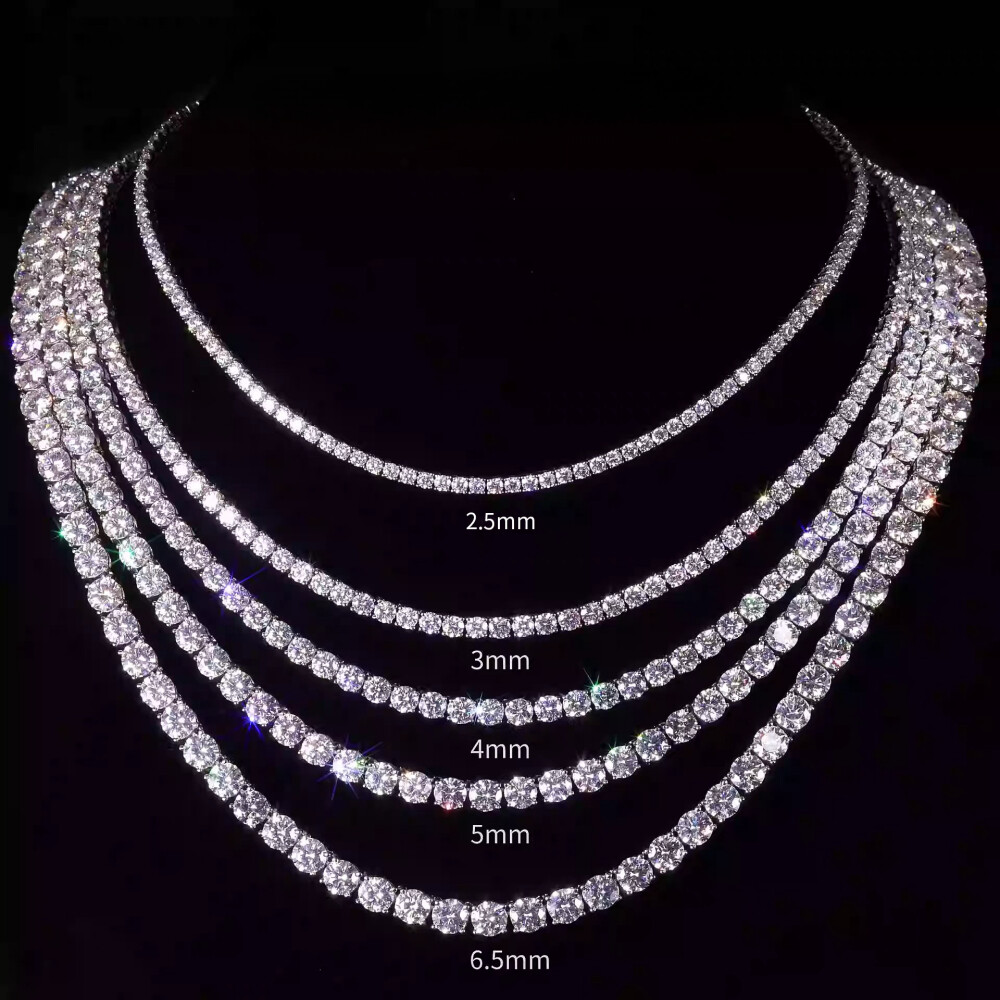 2.5-6.5mm Certified Moissanite Tennis Chain Necklace 925 Solid Silver Women Men