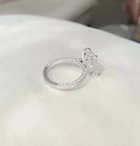 3Ct Emerald Cut Lab Created Diamond Engagement Ring 14K White Gold Plated Silver