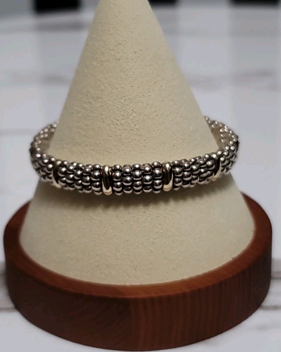 Designer LAGOS Sterling Silver 18K 8.7mm Signature Caviar Rope Bracelet
