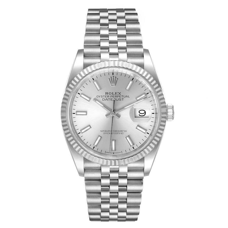 Rolex Datejust 36mm 126234 Silver Dial 18K Fluted Jubilee Steel Watch Box Papers