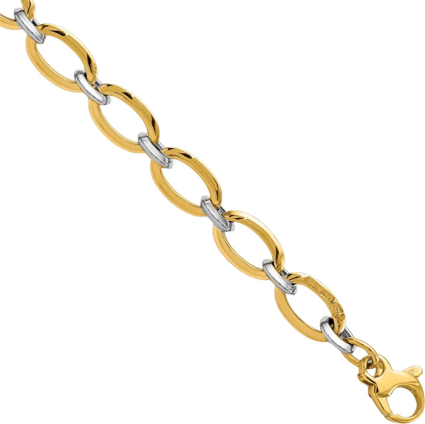 14K Solid Two Tone Gold Oval 5.37mm Thick Link Chain Bracelet 7 inch Polished