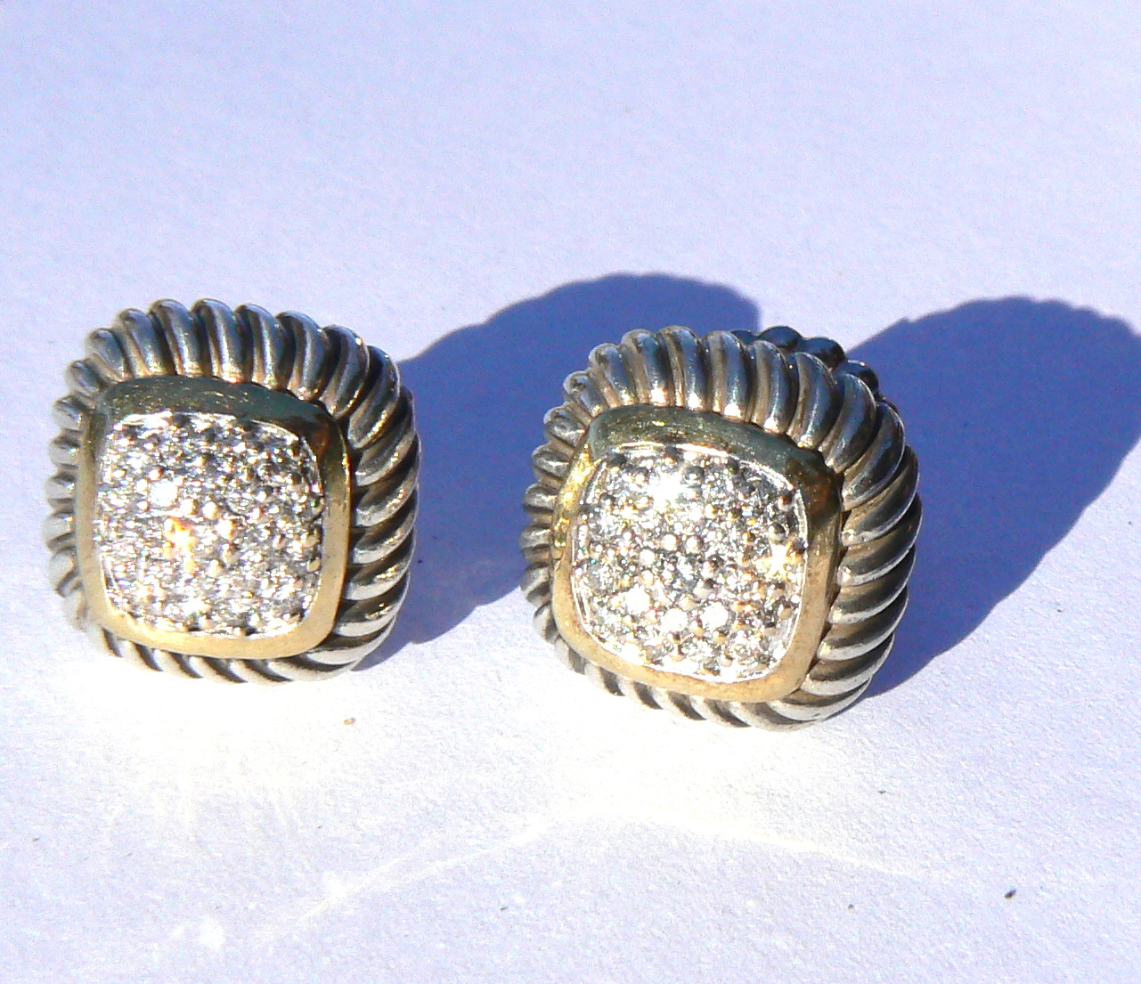 Gorgeous David Yurman Diamond 18kt Gold .925 Earrings 7.71g