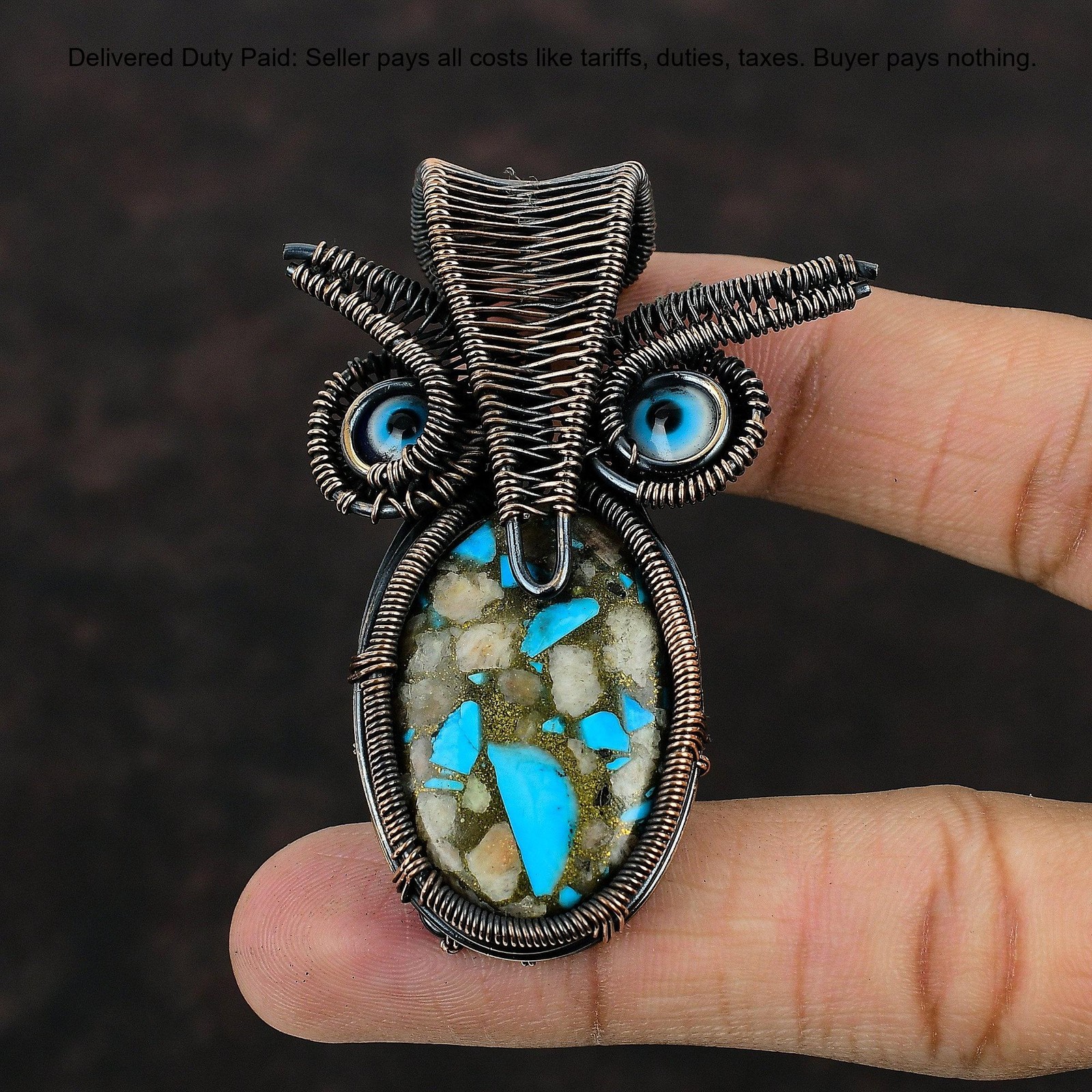 Copper Pink Opal Copper Turquoise Gemstone Blue Color Evil Eye Birthday Pendant