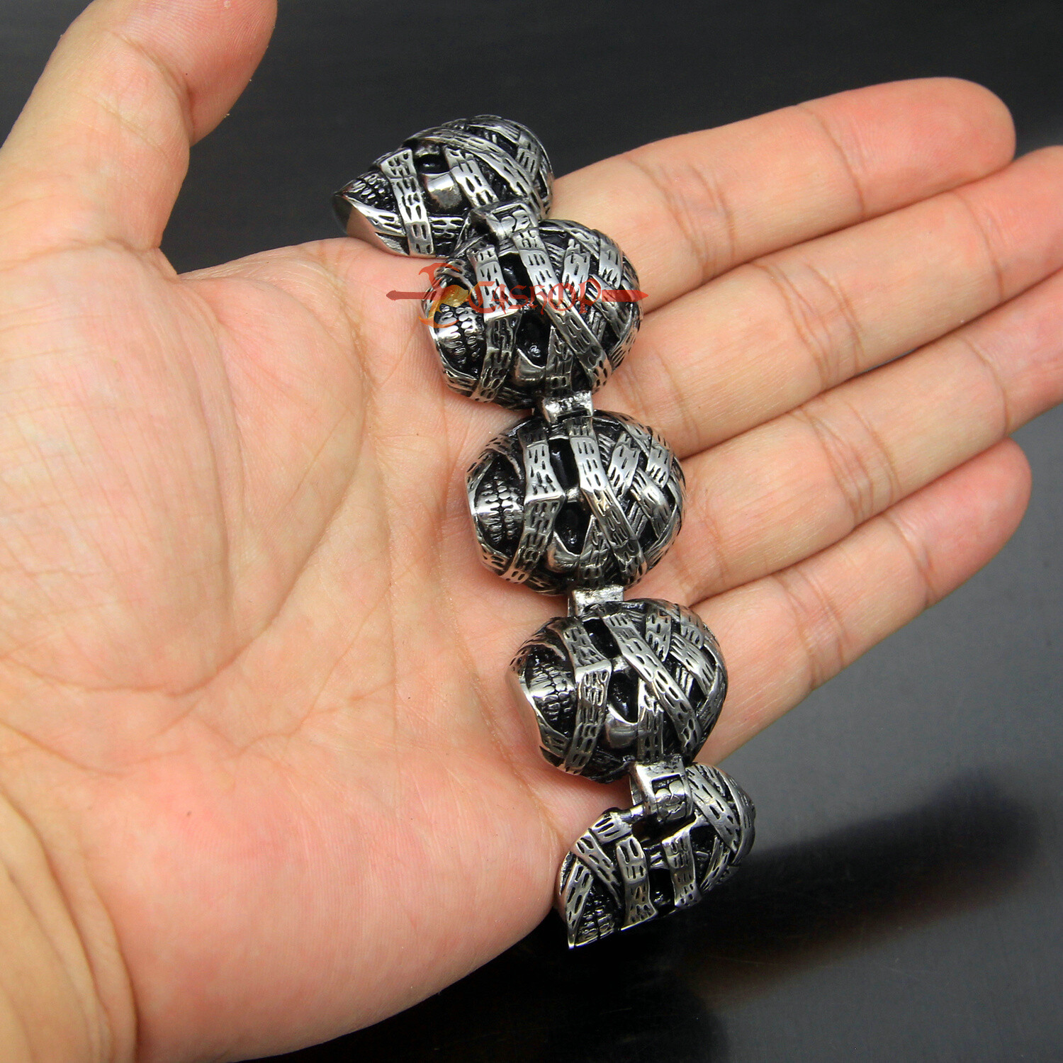Punk Heavy Gothic Egypt Mummy Skull Stainless Steel Men’s Bracelet 7.5-9.4″(L)