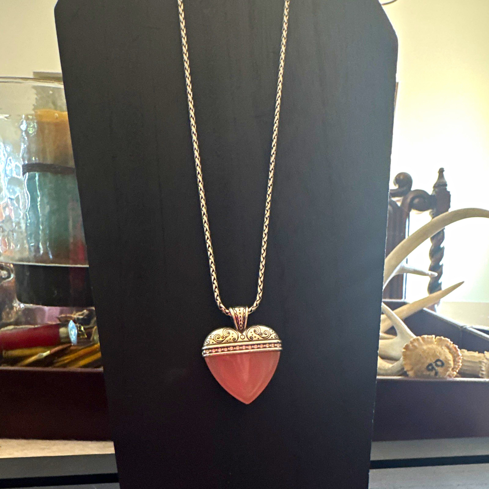 Brighton Rope Chain Necklace Pink Heart Charm Pendant Adjustable