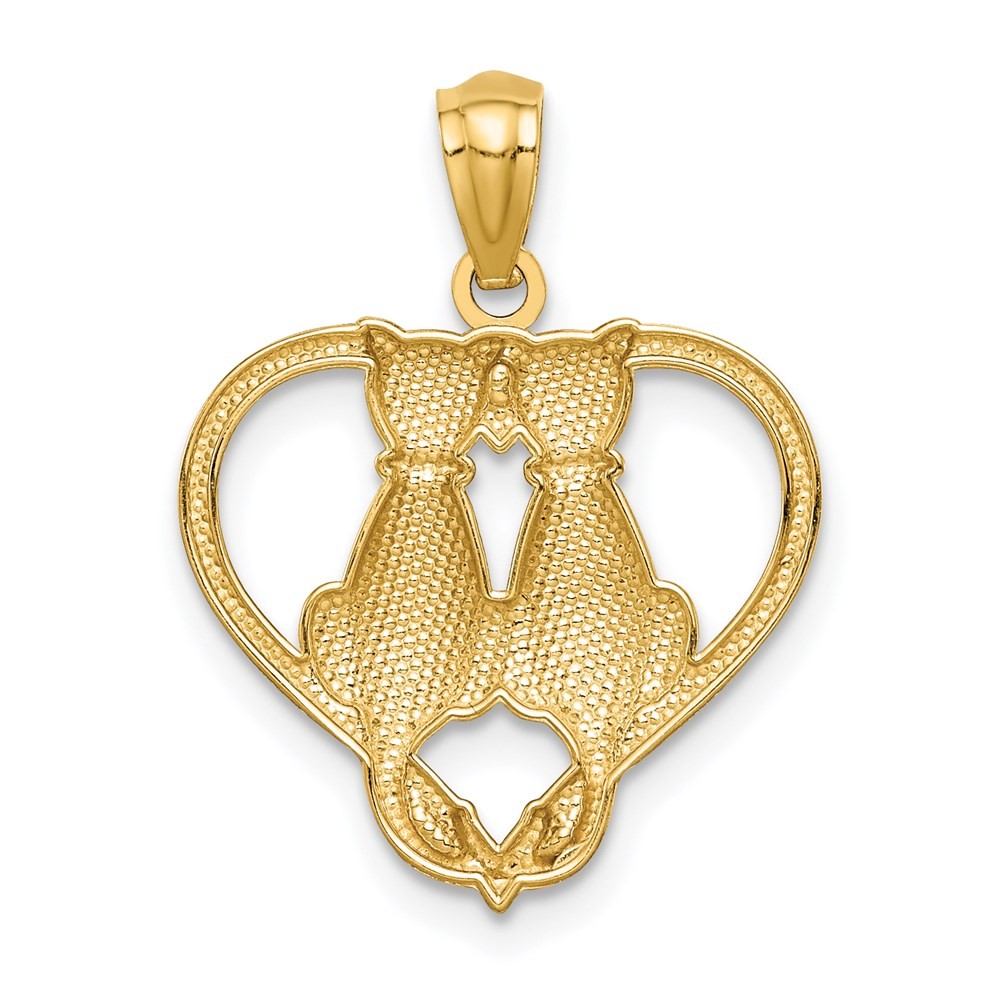 14k Yellow Gold Sitting Cats in a Heart Pendant 0.89 g