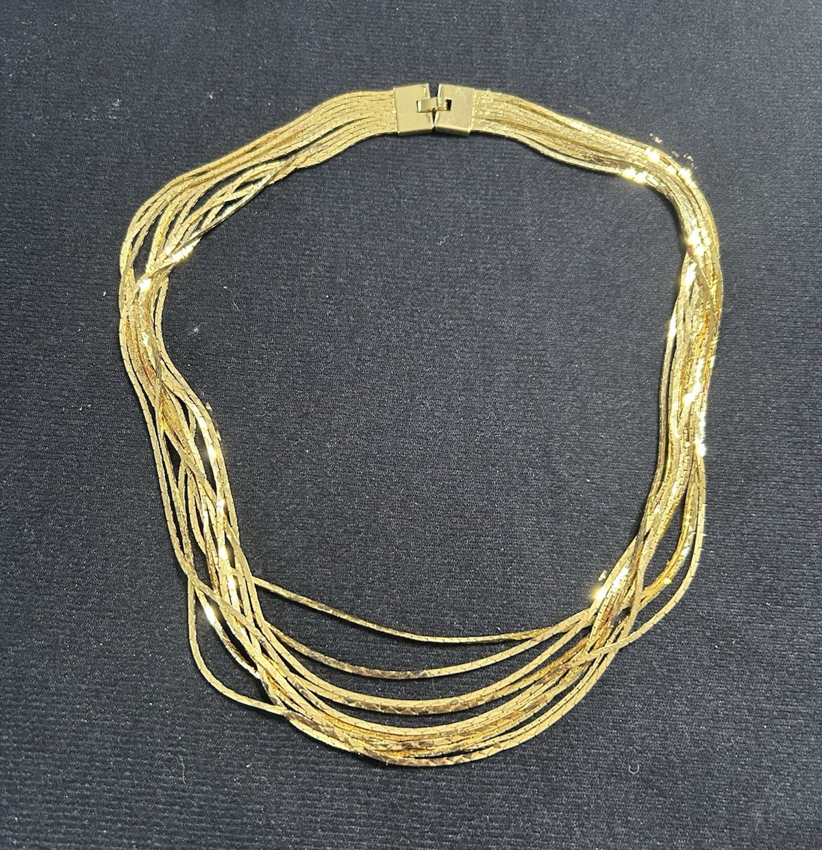 Gold Tone Multi-Strand Layered Herringbone Chain Necklace Box Clasp 12″