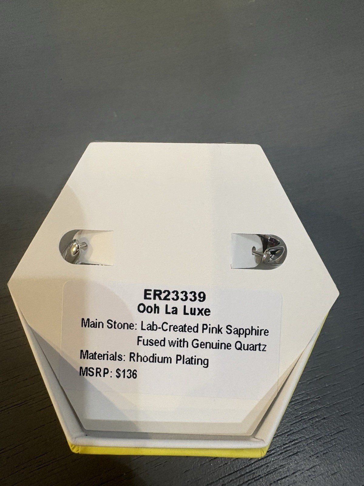 ER23339 Lab-Created Pink Sapphire Fused with Genuine Quartz Rhodium Plating