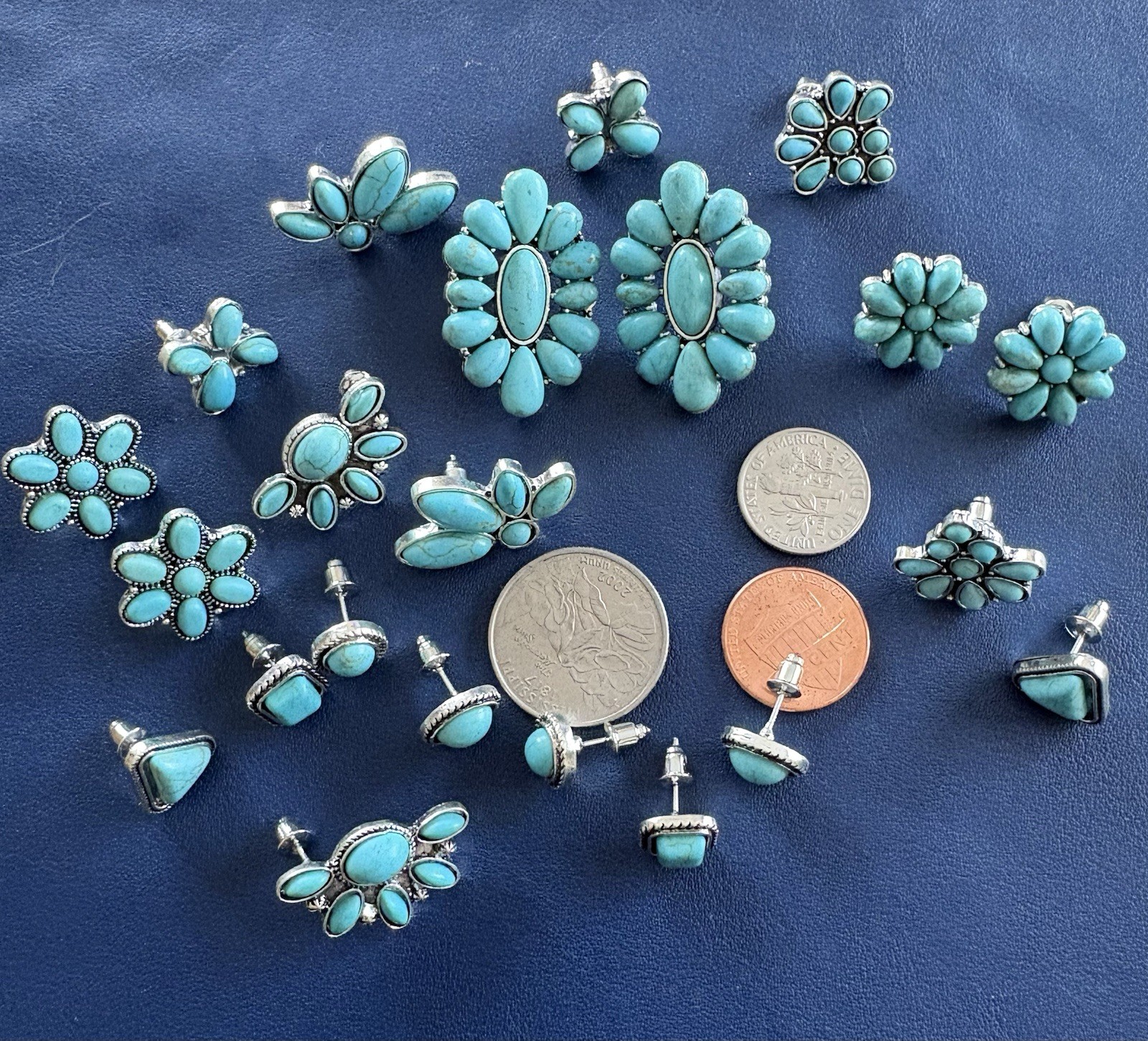 12 PAIRS Silvertone Turquoise Earrings Jewelry Western Boho Set Gift STUD