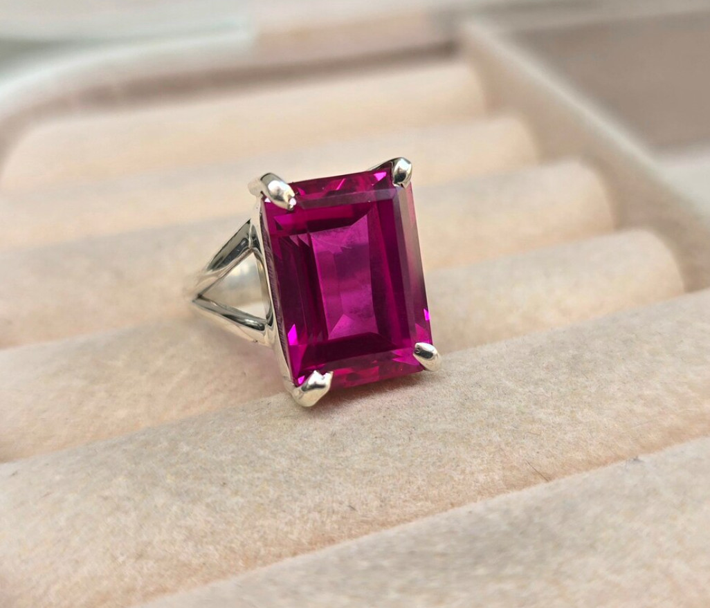 Solid 925 Sterling Silver Natural Pink Sapphire Engagement Ring Women’s Ring