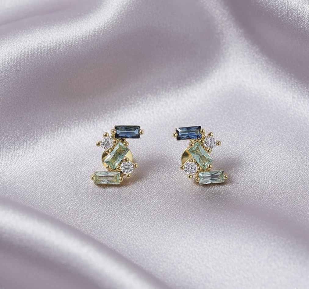 Art Deco Geometric Crystal Museum Missoma Modern Art Earrings Gold Stud CZ Boho