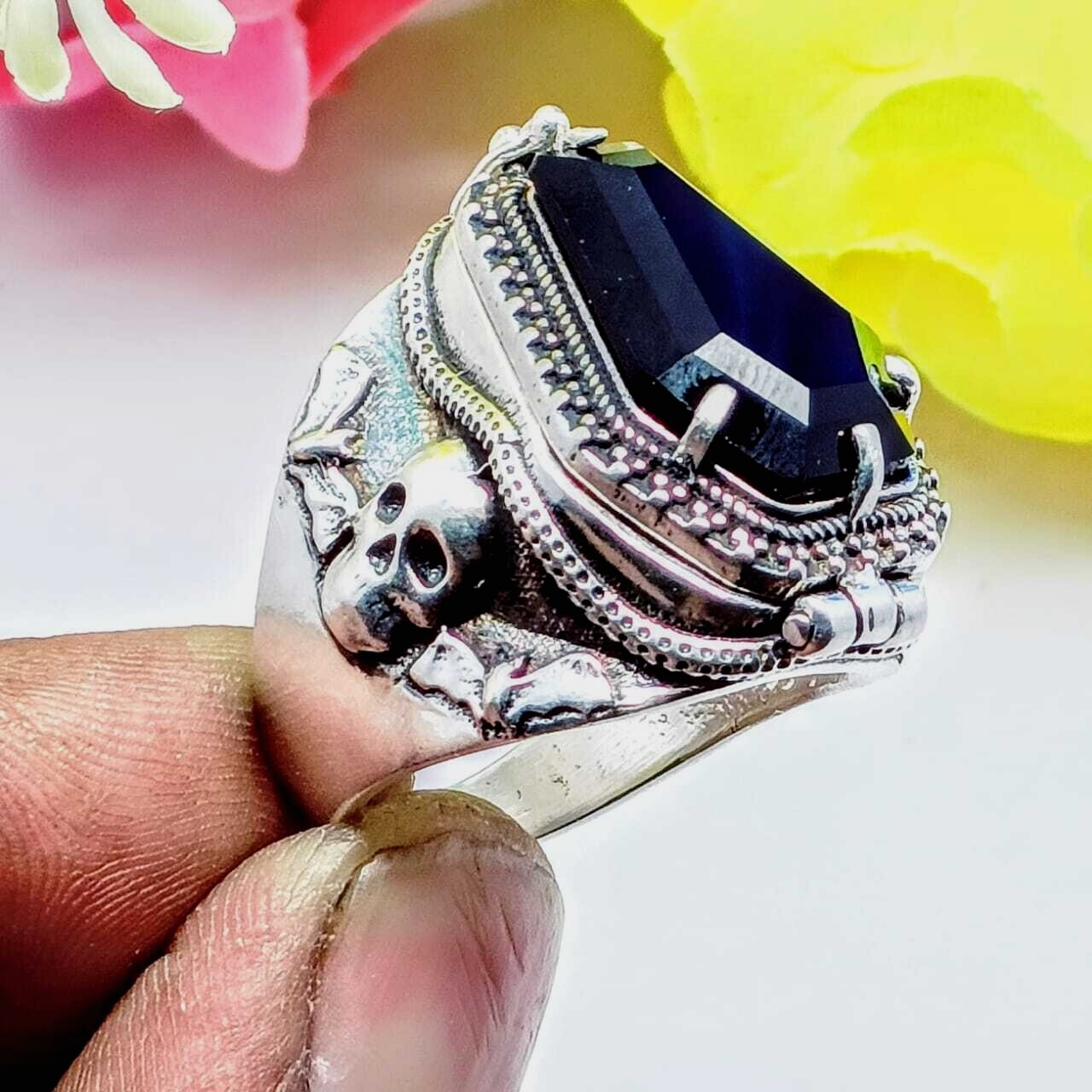 Skull Coffin Poison Ring, Black Onyx Gemstone 925 Silver Handmade Poison Ring,