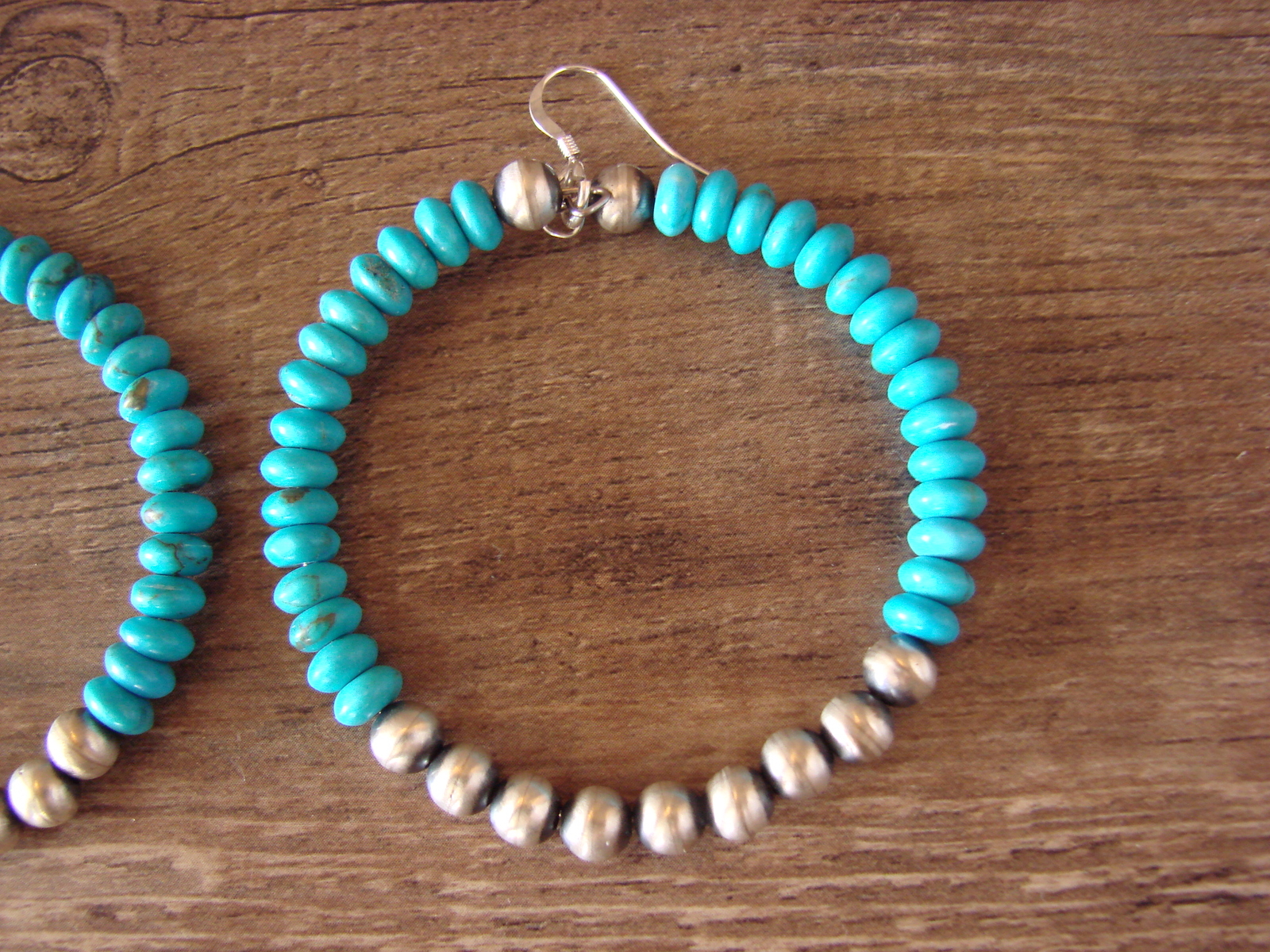 Native American Hand Beaded Turquoise Sterling Silver Desert Pearl Earrings