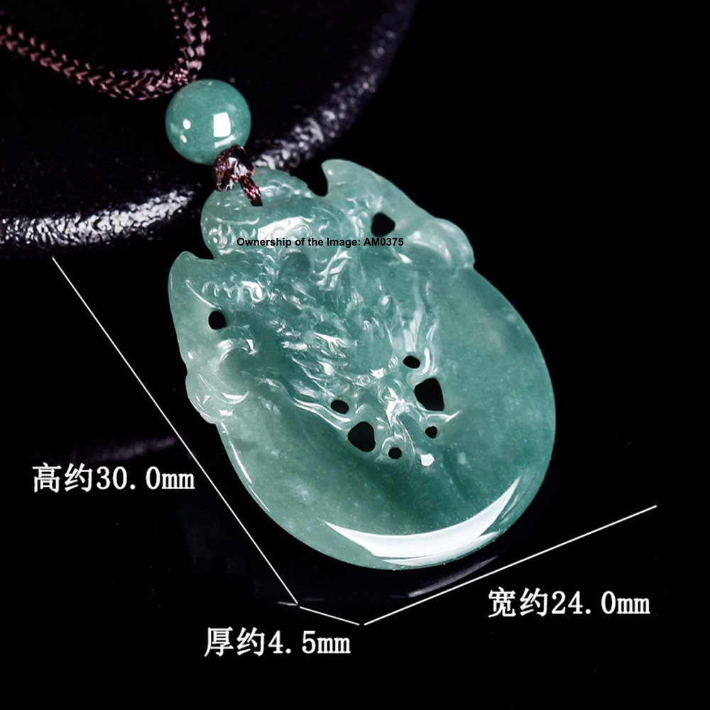 Natural Grade A Jadeite ICY Blue Jade Dragon Pendant Blessing Amulet Pendant
