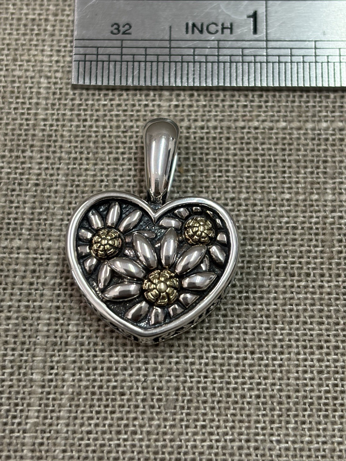 Ann King 925 Sterling Silver & 18K Yellow Gold Daisy Heart Pendant 10.84 Grams