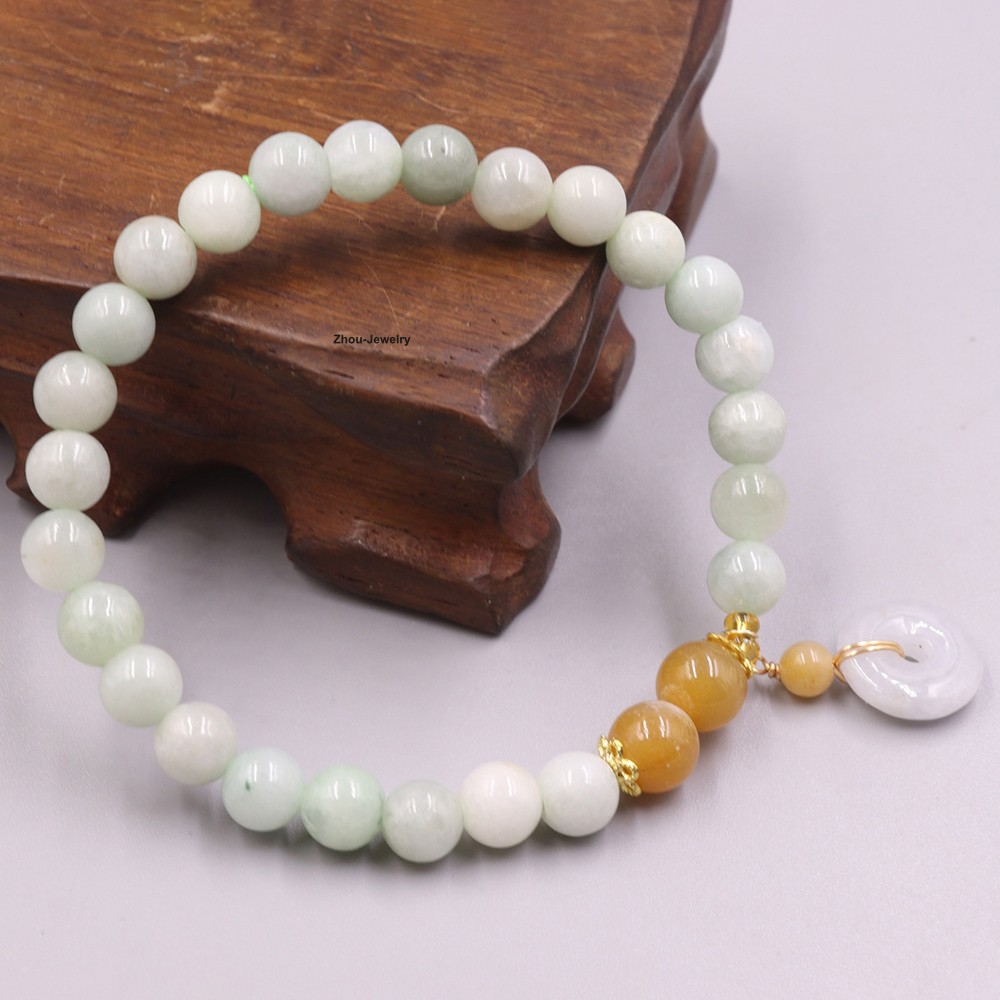 Natural Grade A Jade Pixiu and 8mm Bead Circle Charm Women’s Stretch Bracelet