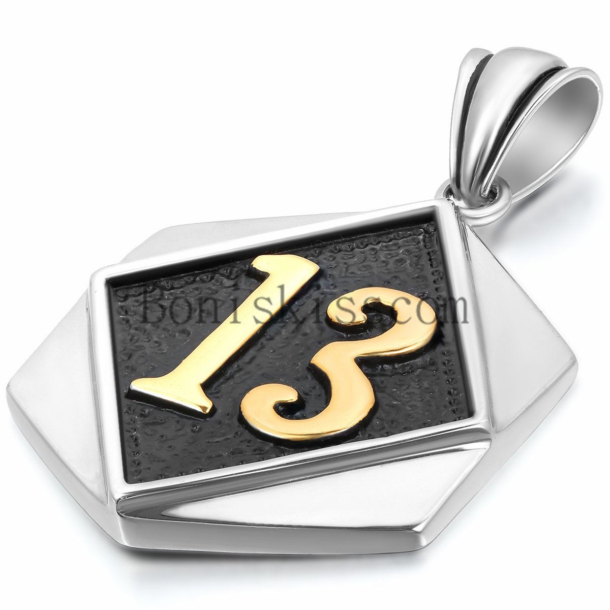 Lucky 13 Hexagon Silver Gold Tone Stainless Steel Biker Men’s Pendant Necklace