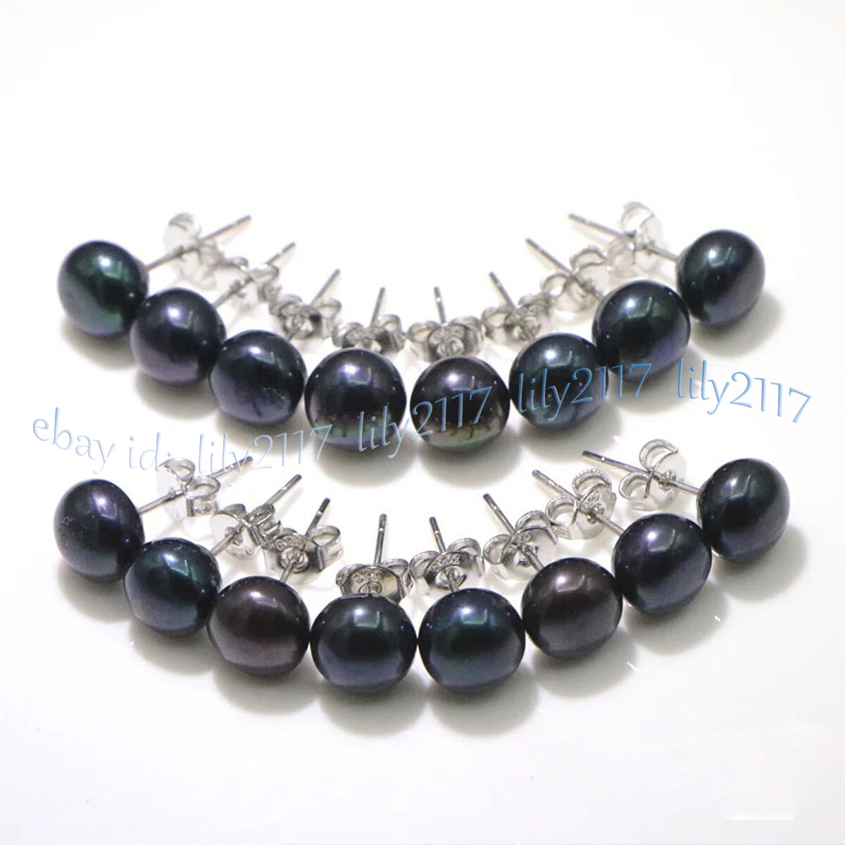 Wholesale 8 Pairs Natural Black White Pink Purple Freshwater Pearl Stud Earrings