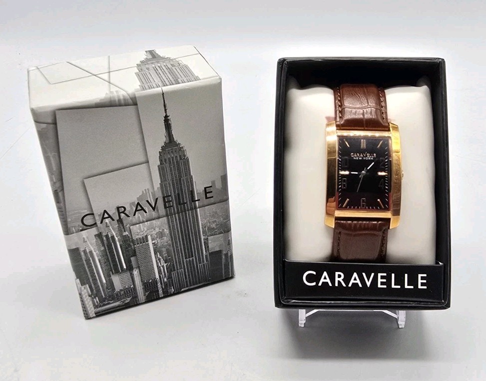 Caravelle New York by Bulova 44A104 Rose Gold Tank Style Mens Dress Watch & Box