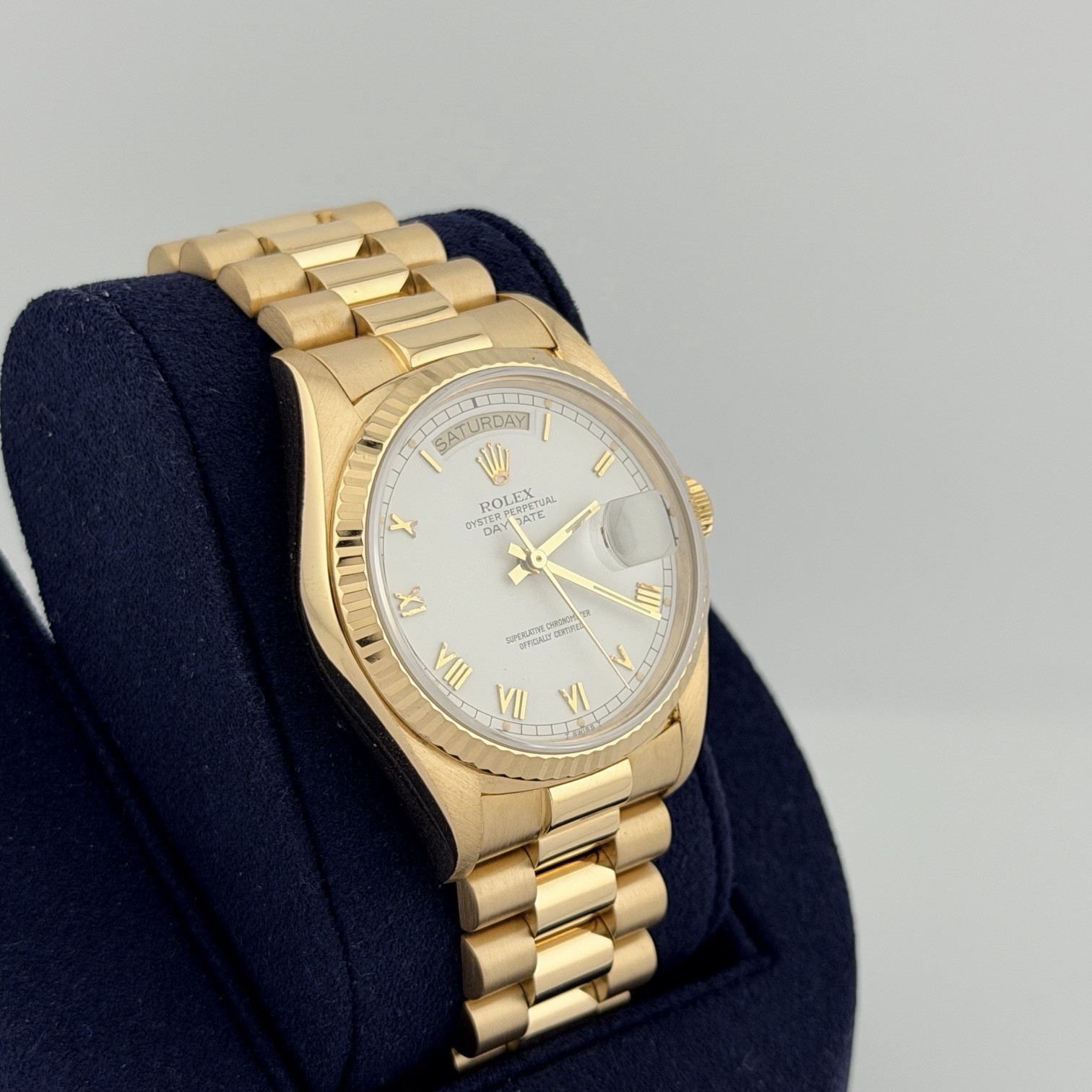 Rolex Day Date President 18038 36mm Quickset White Roman Dial 18k Yellow Gold