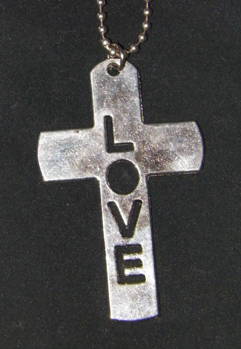 LOVE Cut Out – Christian Cross Charm Pendant Necklace with 30″ Ball Chain