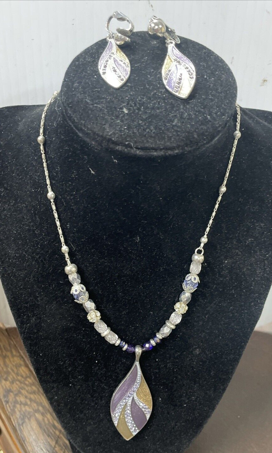 19″ Necklace and Earring Leaf Set Multi Color/Silver-Tone (FC116-3Q3622