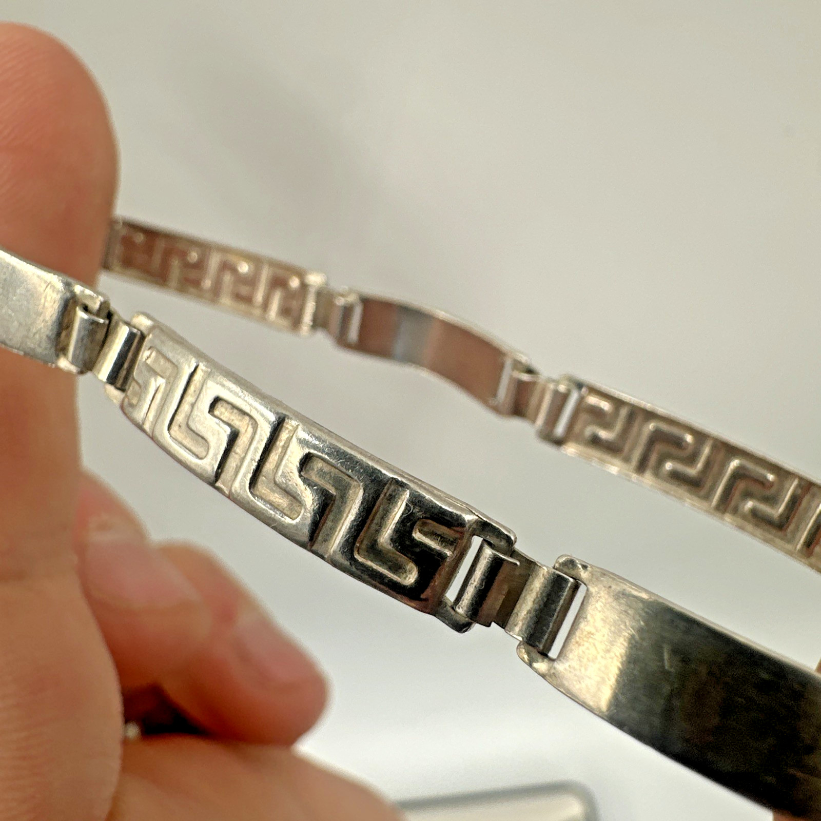 925 Sterling Silver Stampato Greek Key Link Bracelet Italy 8 Inches
