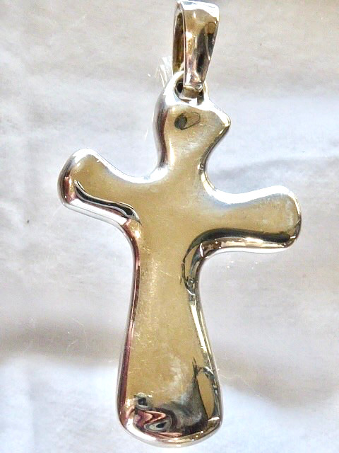 VINTAGE STERLING SILVER 925 SIGNED RLM STUDIO PUFFY CROSS PENDANT 2 3/8″