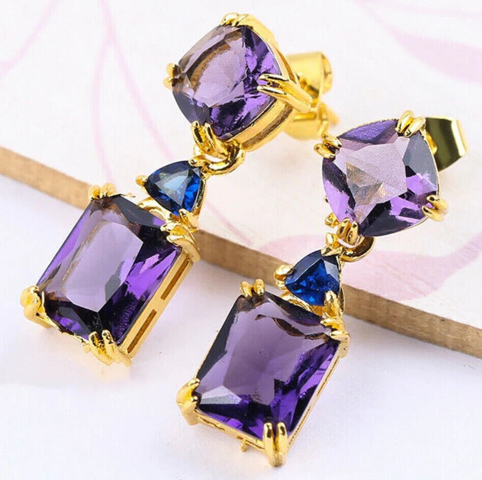 Wonderful Purple Square AMETHYST Cystal JEWEL Dangle Betsey Johnson Earrings H7