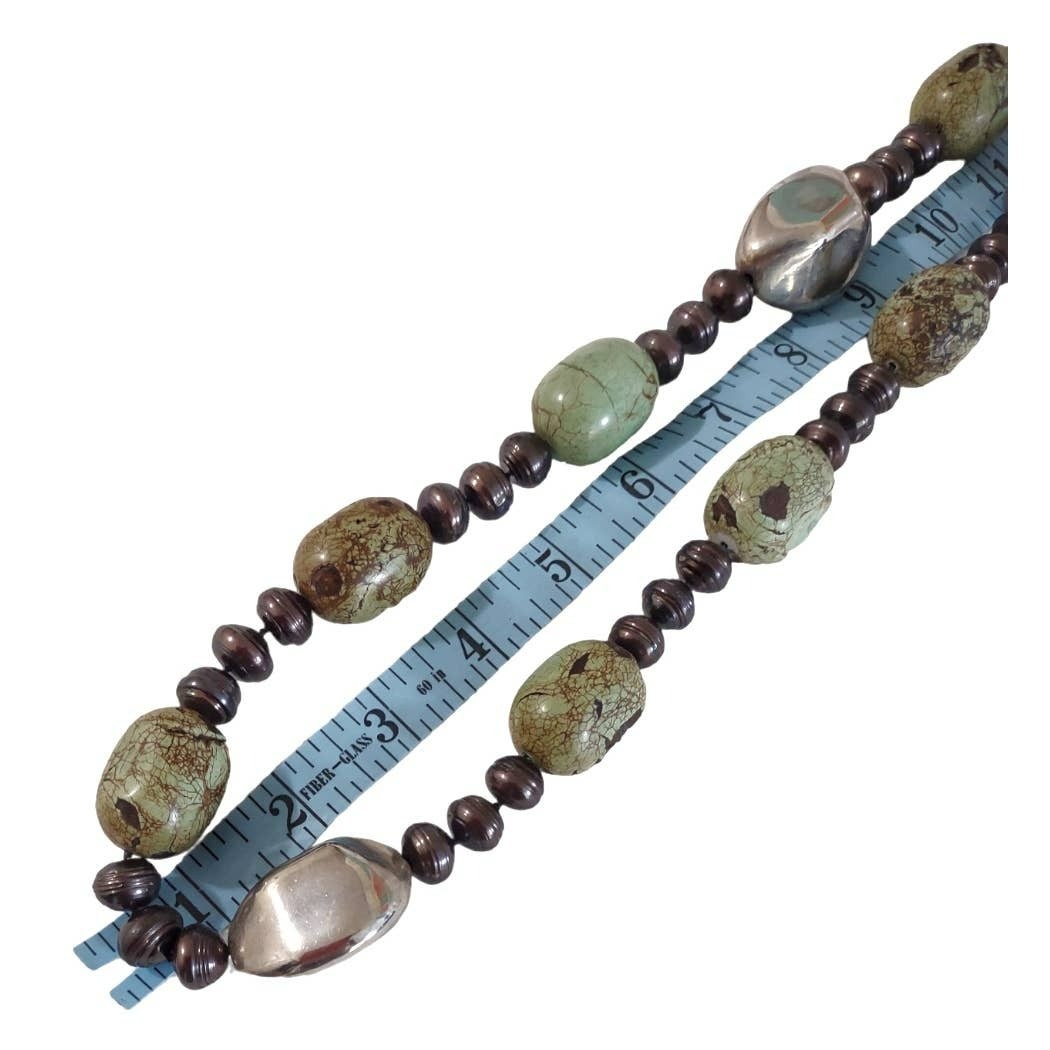 Chunky Jasper Stone Statement Necklace Organic Stones Beads Southwestern Silver