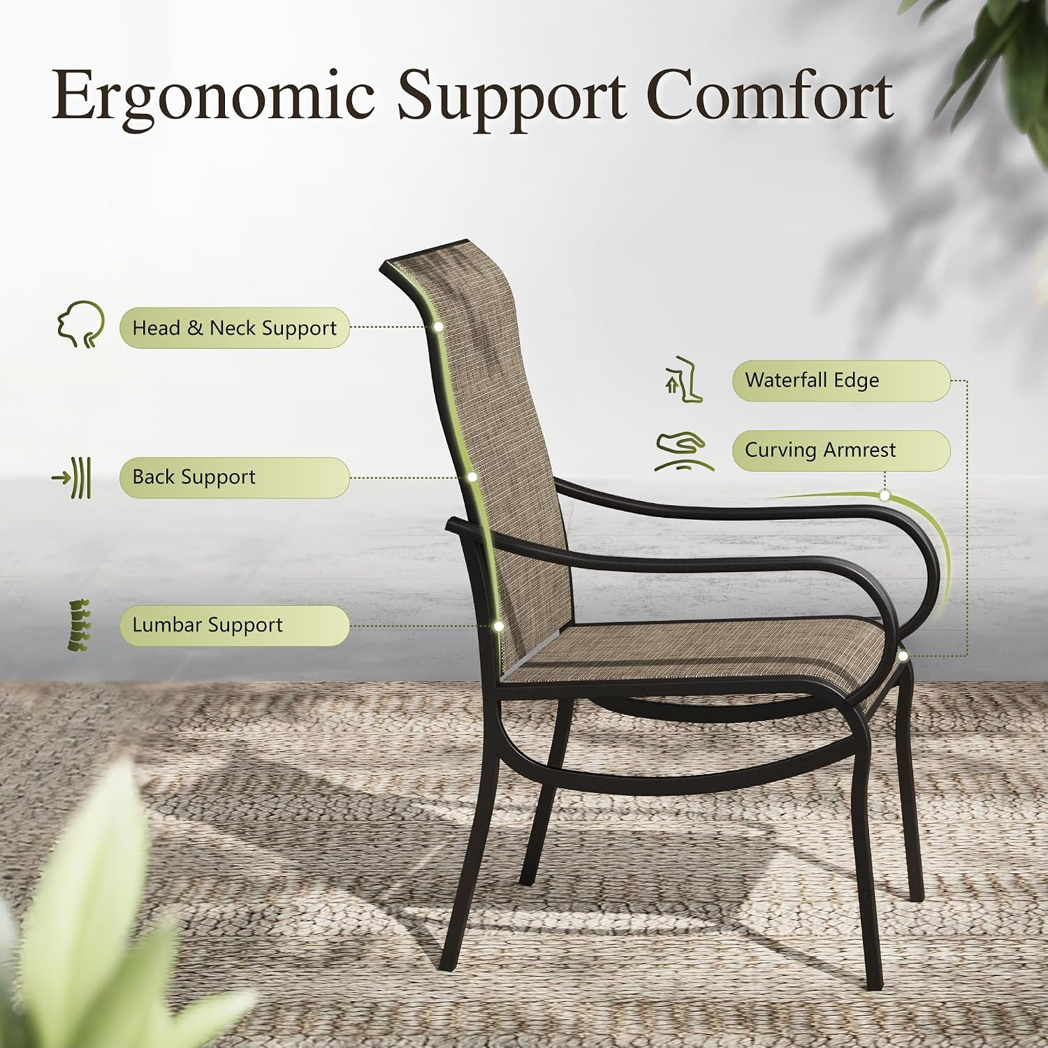 Sophia & William Patio Dining Chairs Set of 2 Outdoor Chairs High Back Textilene