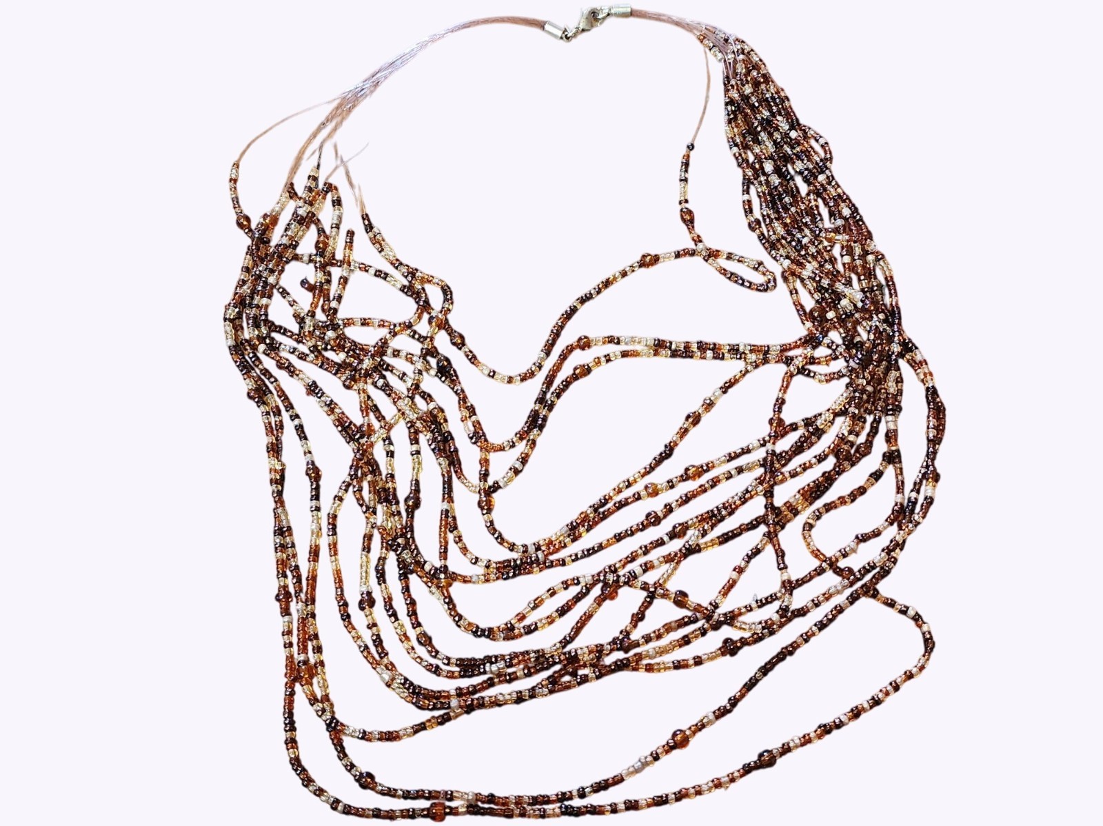 Multistrand Brown & Amber Seed Bead Necklace 20″ With Lobster Clasp By Avon
