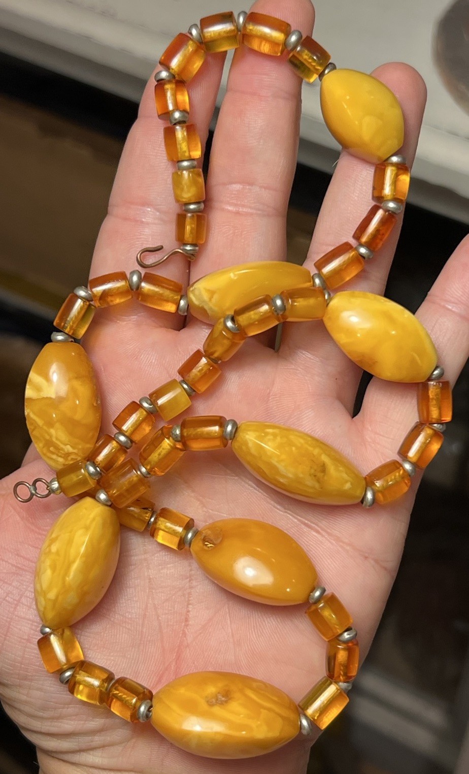 Antique Vintage Russian Baltic Butterscotch Egg Yolk Amber Bead Necklace