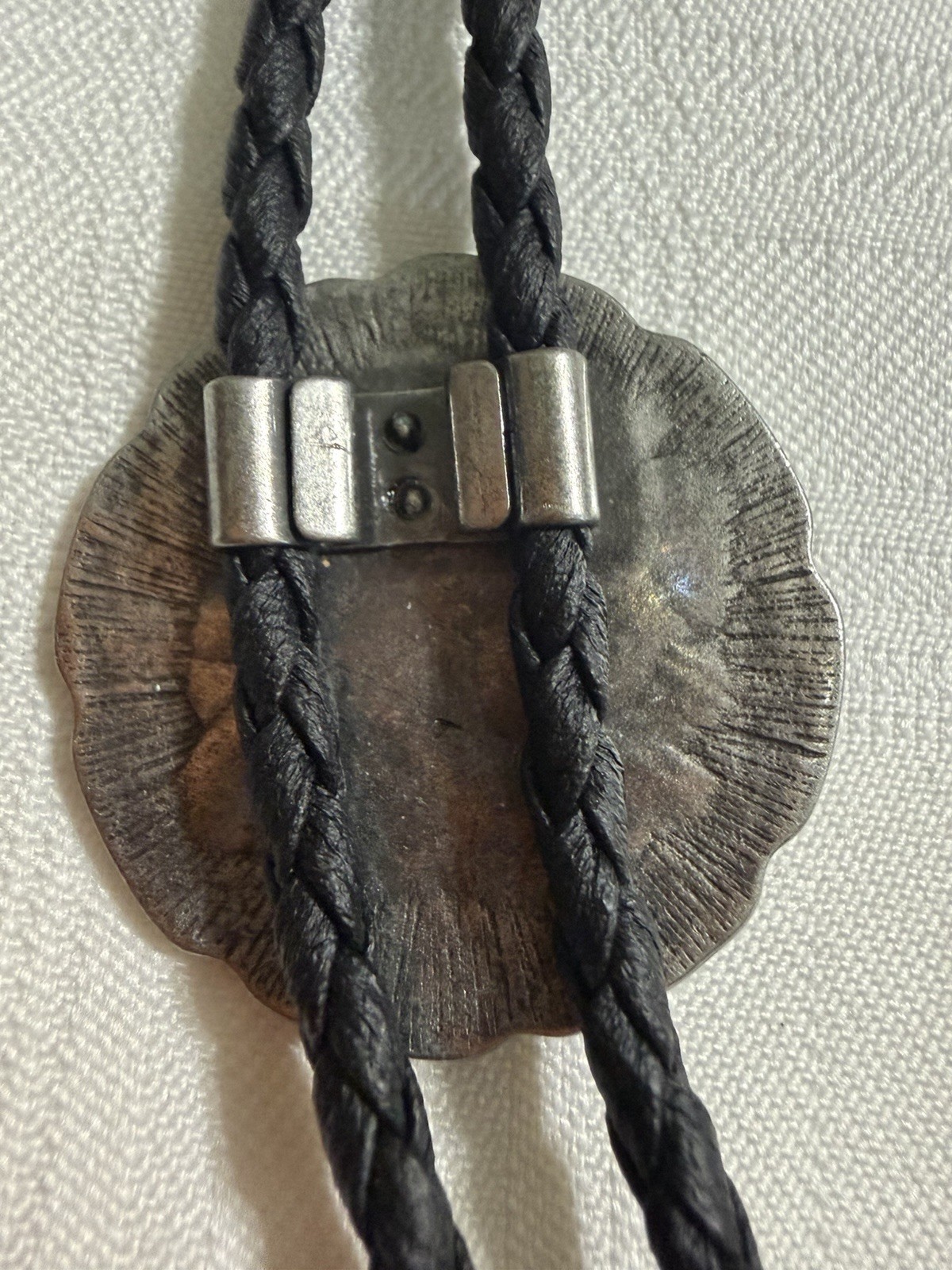 Leather BOLO Tie Silver Tone Metal Enamel Celtic Knot Country Western Neck Tie