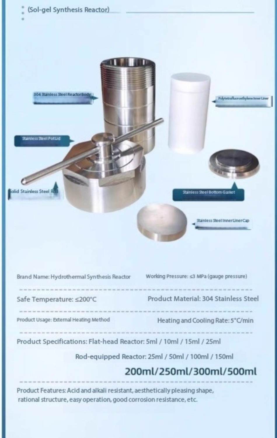 Hydrothermal Synthesis Reactor with PTFE-Lined High-Pressure Digestion Vessel