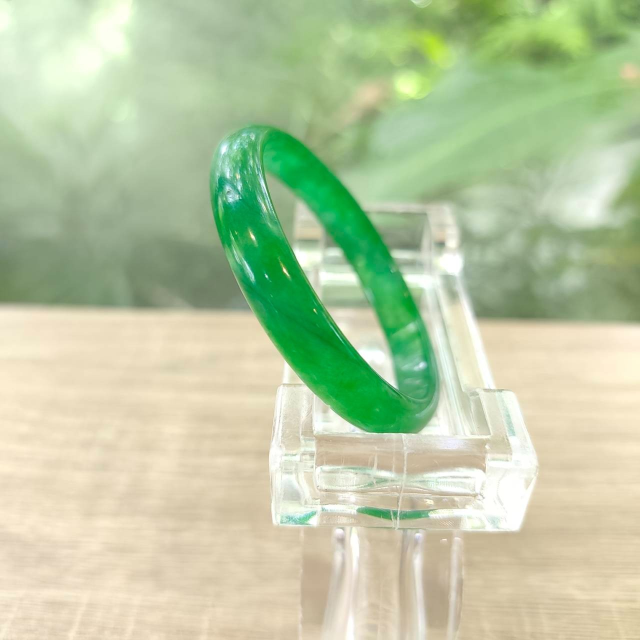 Authentic Burmese Jade Bangle: Flat Belly Type Green Small Size 53.7 mm